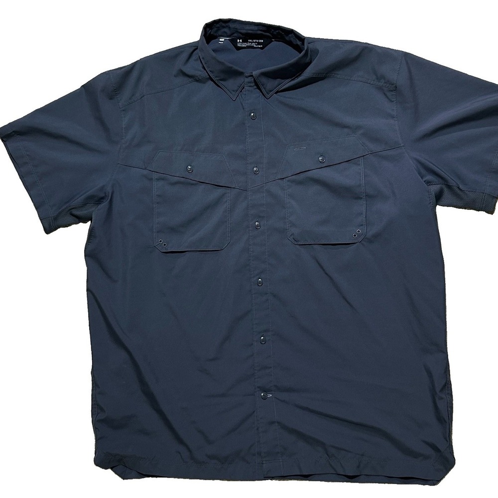 Under Armour HeatGear Button Down Loose Shirt XXL Gray  Short Sleeve